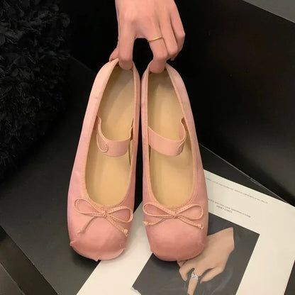 Pamela Bowtie Satin Ballet Flats