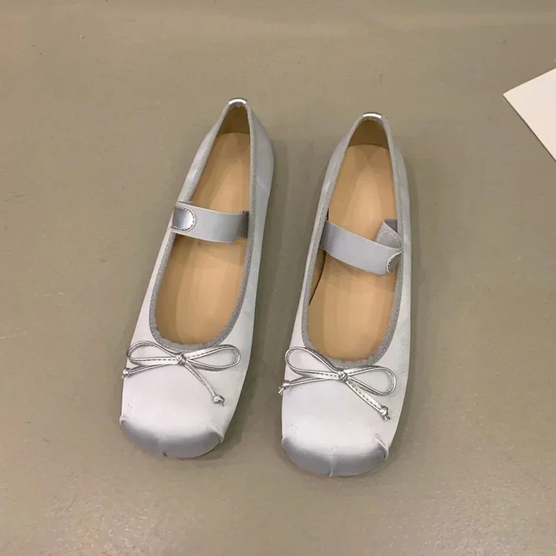 Pamela Bowtie Satin Ballet Flats