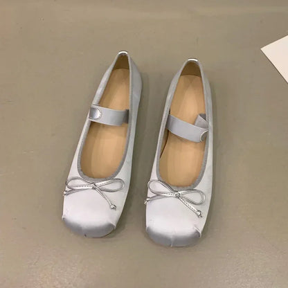 Pamela Bowtie Satin Ballet Flats