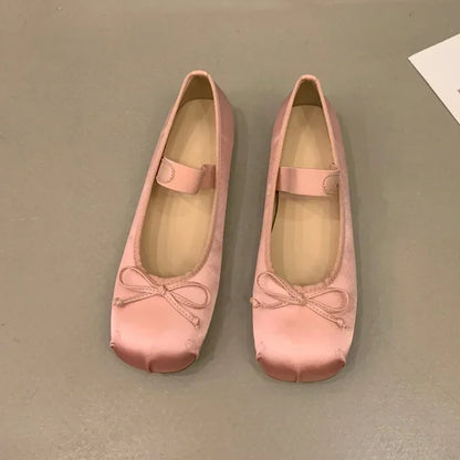 Pamela Bowtie Satin Ballet Flats