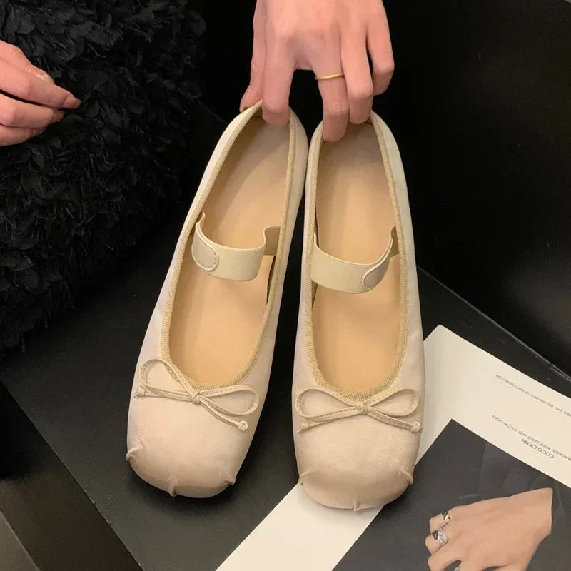Pamela Bowtie Satin Ballet Flats