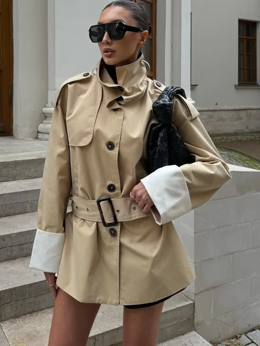 Brenda Contrast-Cuff Trench Jacket