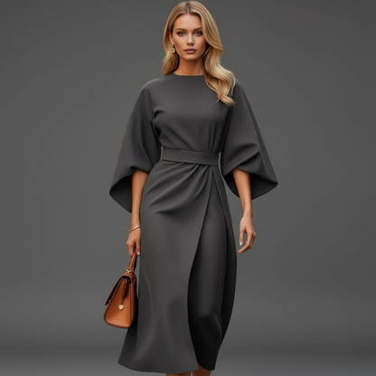 Women’s Elegant Lantern Sleeve Dress with Belt