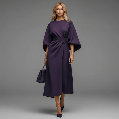 Women’s Elegant Lantern Sleeve Dress with Belt