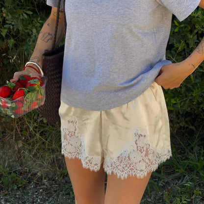Dominique Satin Silk Lace Shorts