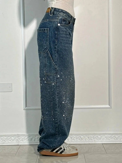 Jeremy Sparkling Baggy Cargo Denim Pants
