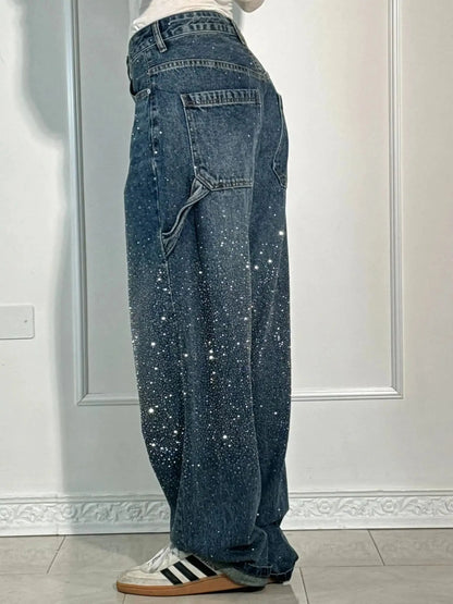 Jeremy Sparkling Baggy Cargo Denim Pants