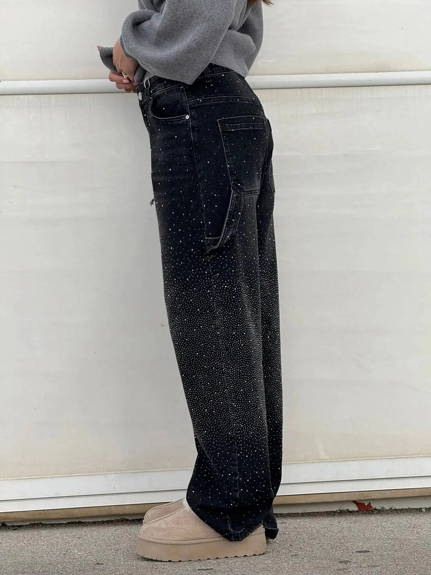 Jeremy Sparkling Baggy Cargo Denim Pants