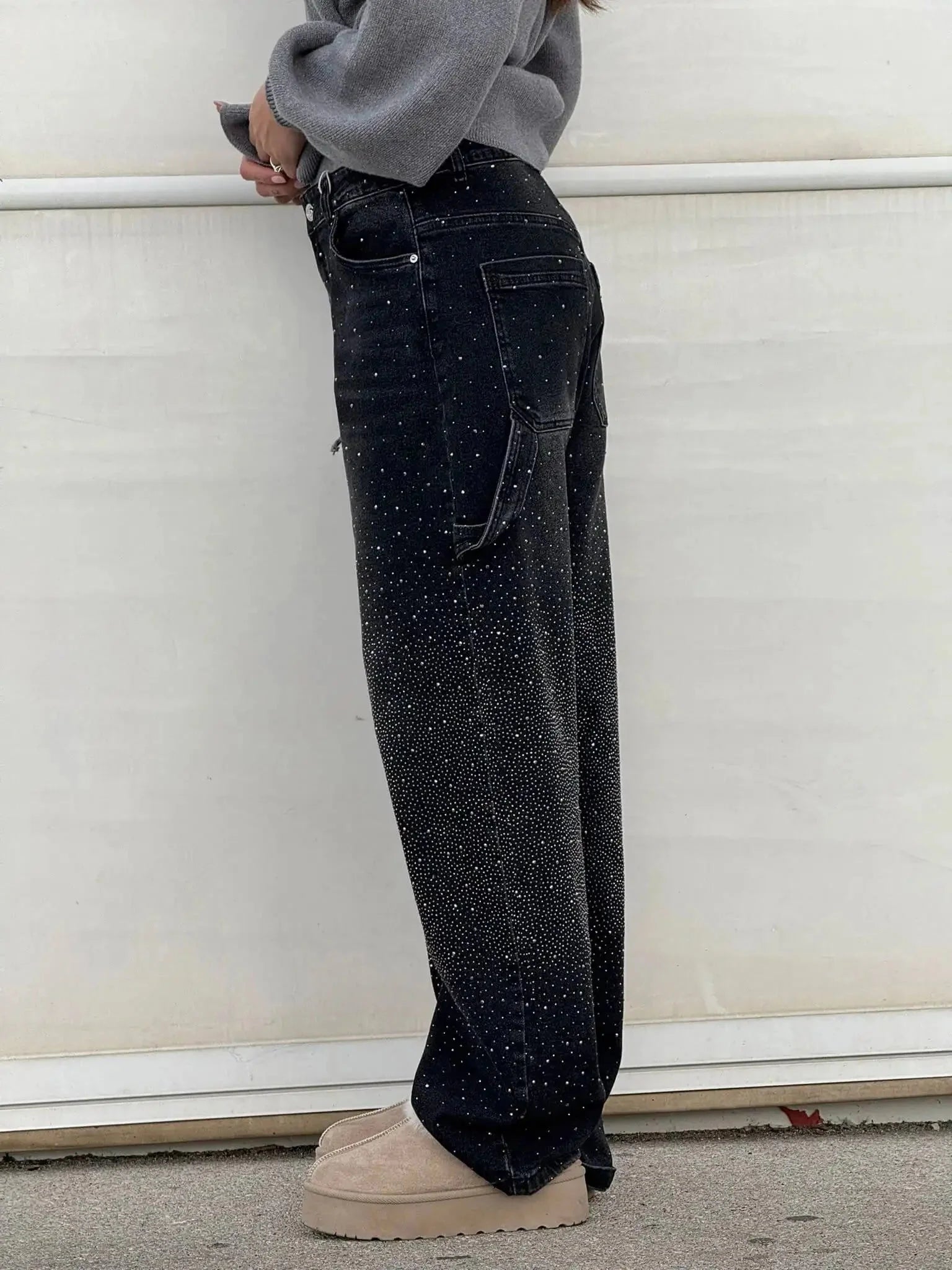 Jeremy Sparkling Baggy Cargo Denim Pants