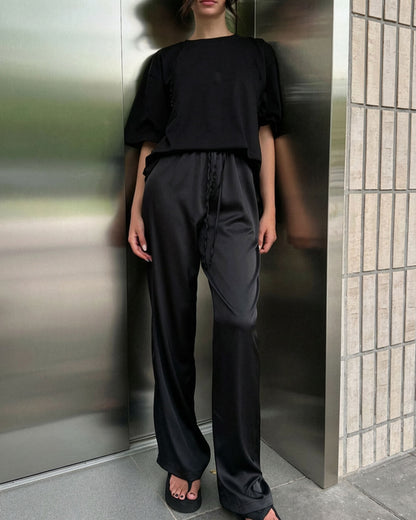 Norma High Waist Satin Wide Leg Trousers