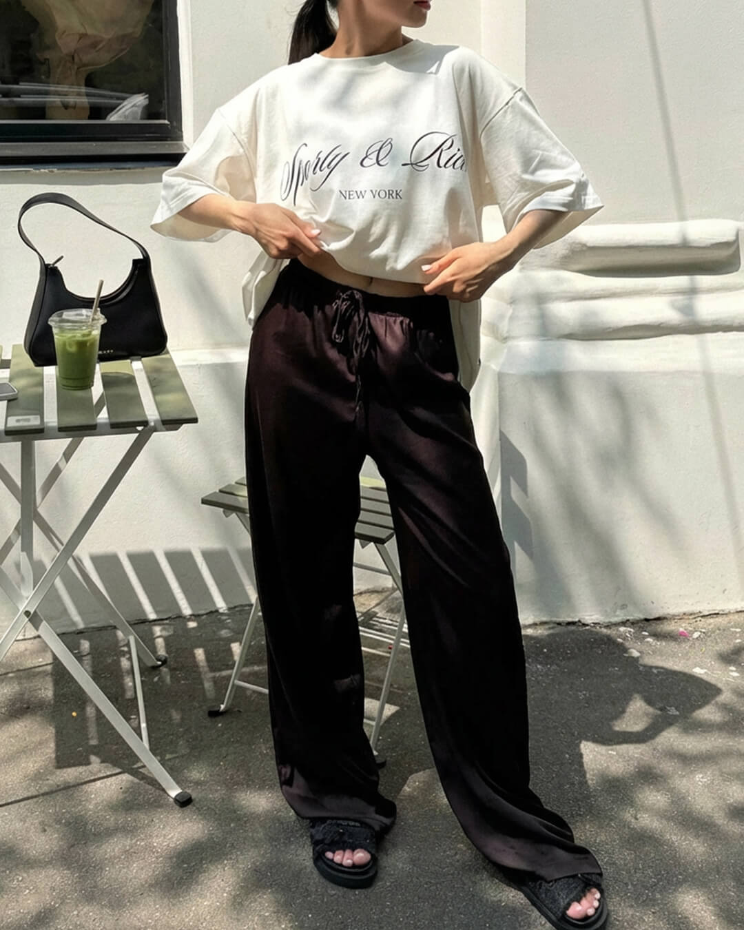 Norma High Waist Satin Wide Leg Trousers