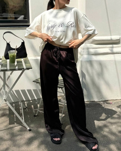 Norma High Waist Satin Wide Leg Trousers