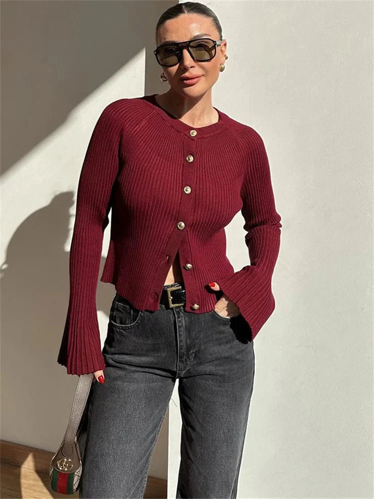 Eloisa Ribbed Knit Long Sleeve Cardigan