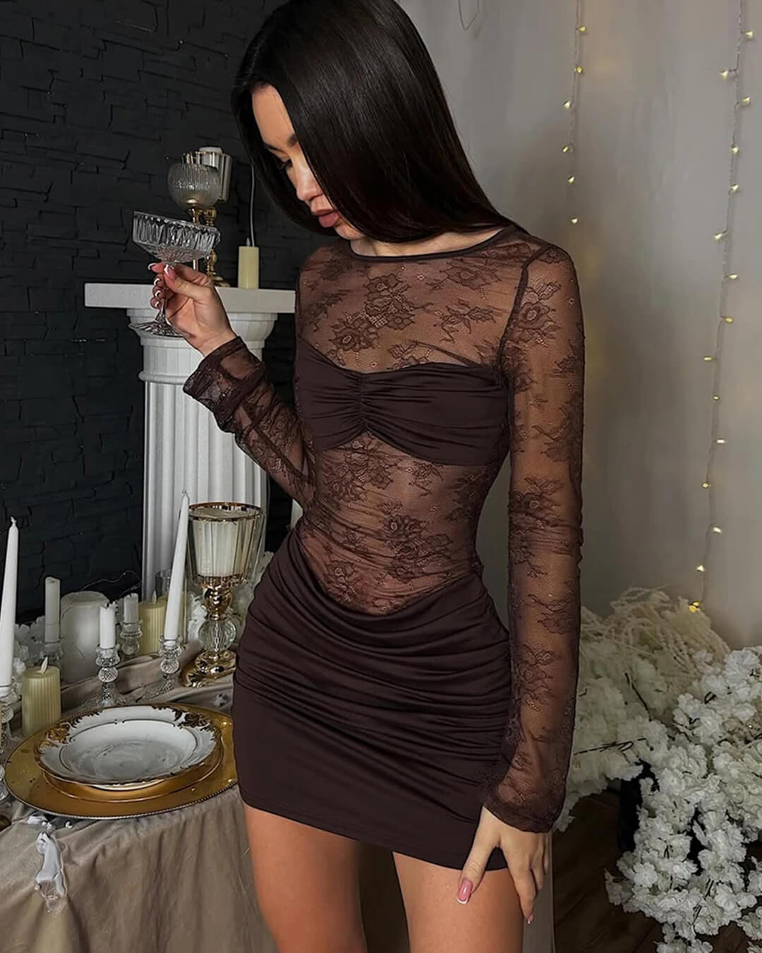 Angela Backless Lace Mini Dress