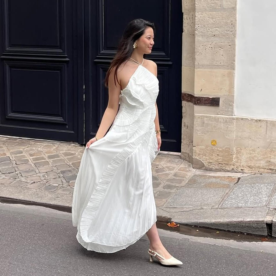 Ruffa Halter Strap Ruffled Tule Dress