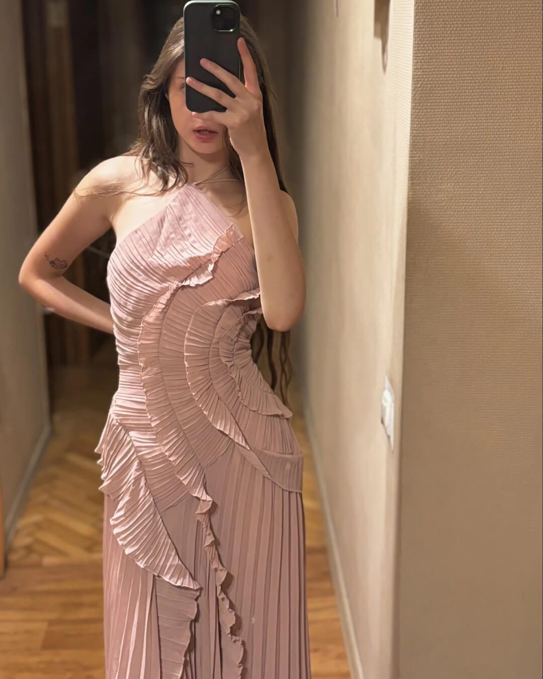 Ruffa Halter Strap Ruffled Tule Dress