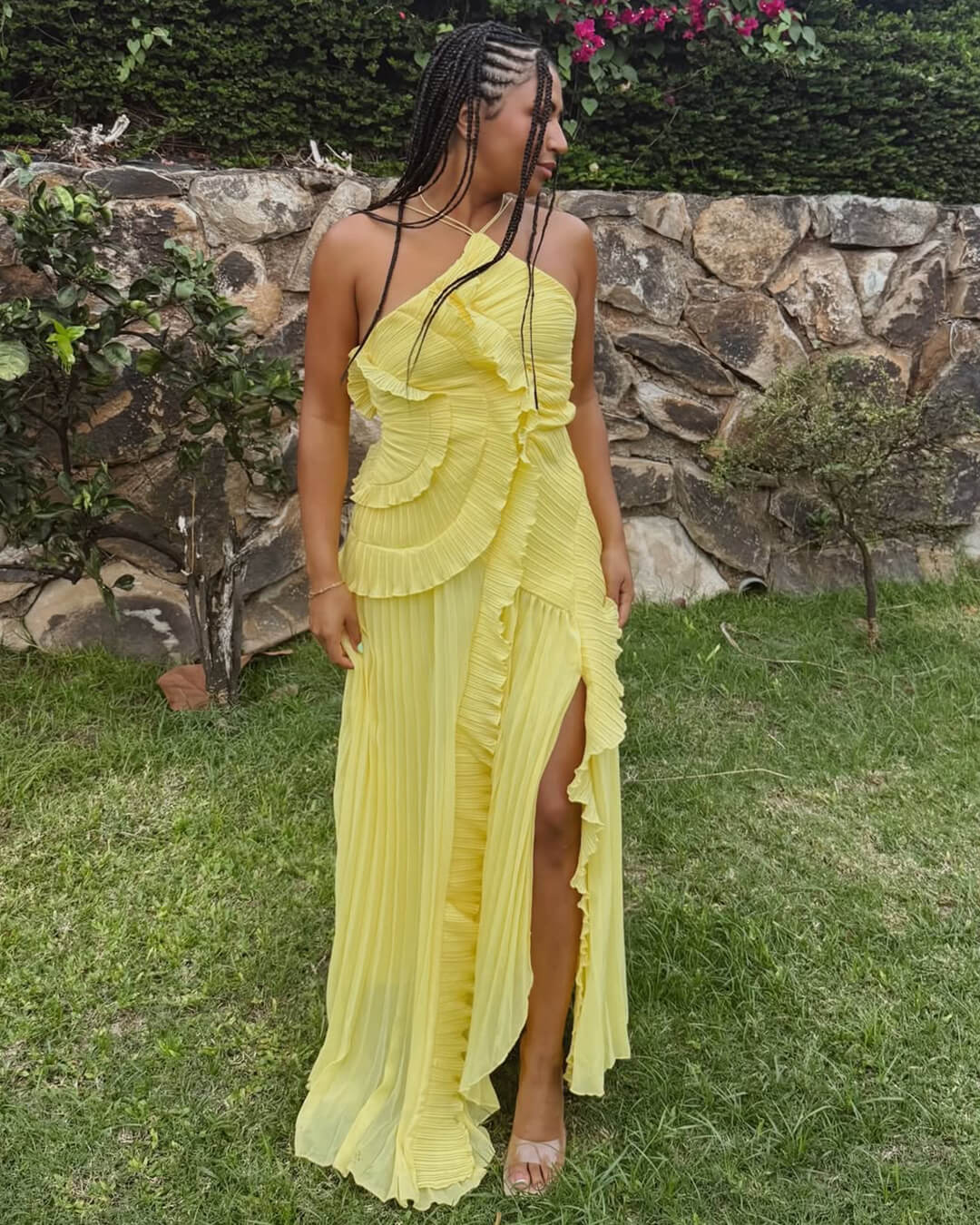 Ruffa Halter Strap Ruffled Tule Dress