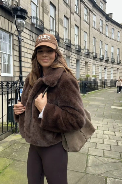 Abby Short Faux Fur Collared Coat