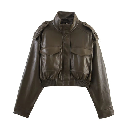 Brianna Faux Leather Bomber Jacket