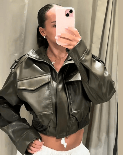 Brianna Faux Leather Bomber Jacket
