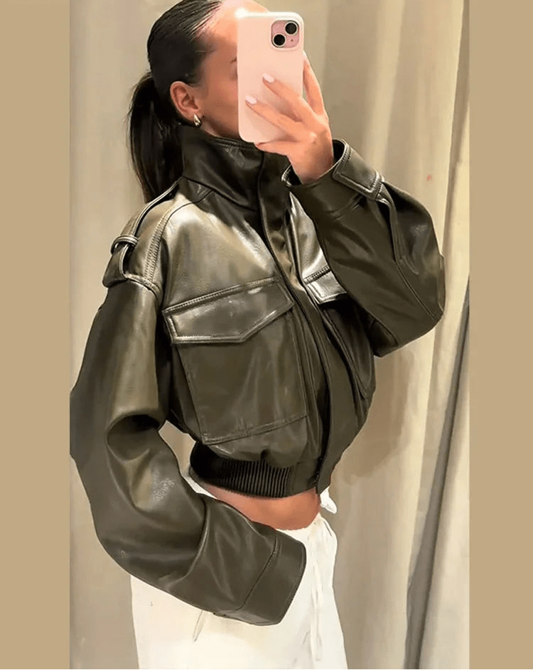Brianna Faux Leather Bomber Jacket