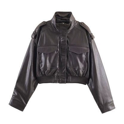Brianna Faux Leather Bomber Jacket