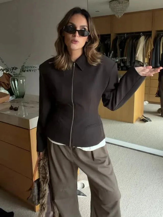 Hazeline Zip-Up Cinched Waist Jacket