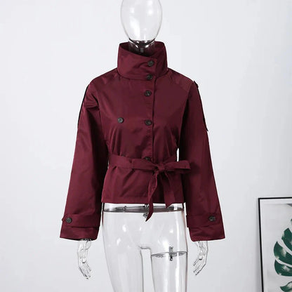 Kara Stand Collar Belted Crop Trenchcoat
