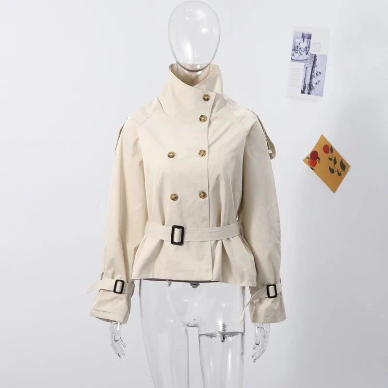 Kara Stand Collar Belted Crop Trenchcoat