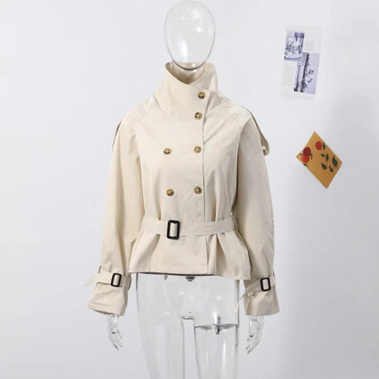 Kara Stand Collar Belted Crop Trenchcoat