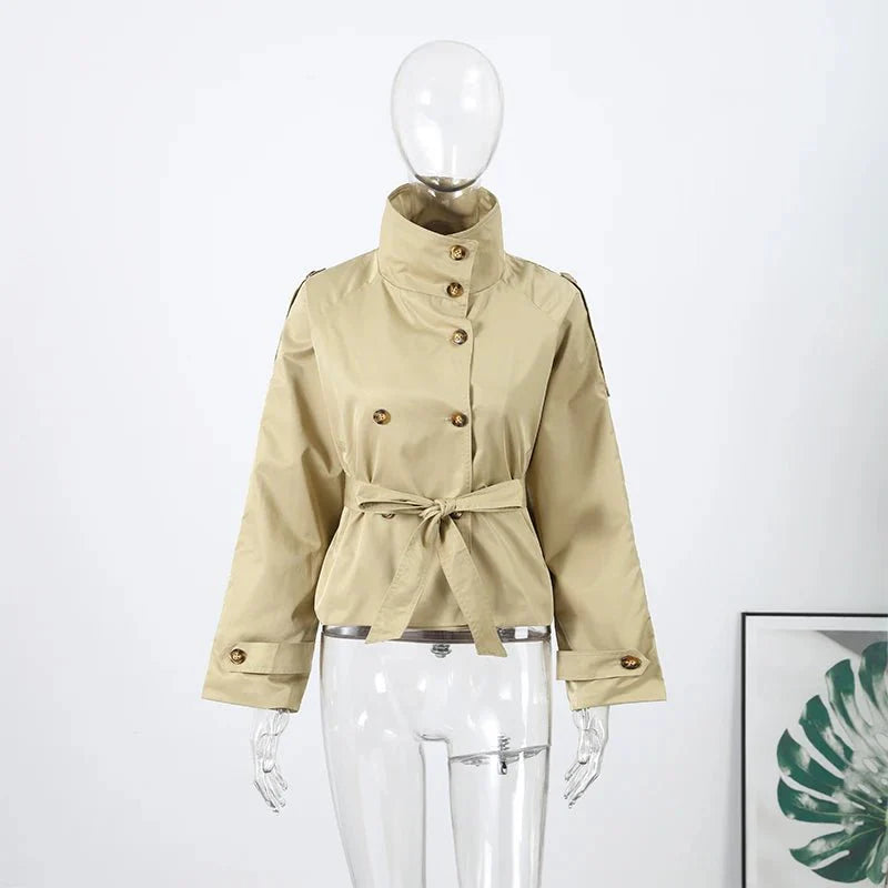 Kara Stand Collar Belted Crop Trenchcoat