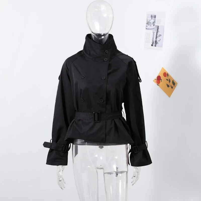 Kara Stand Collar Belted Crop Trenchcoat