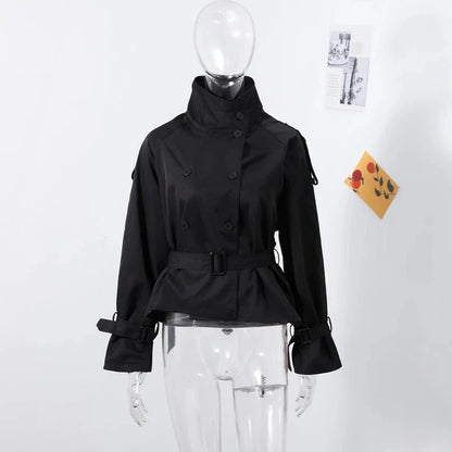 Kara Stand Collar Belted Crop Trenchcoat