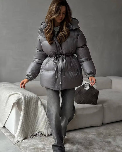 Lorie Drawstring Hooded Puffer Coat