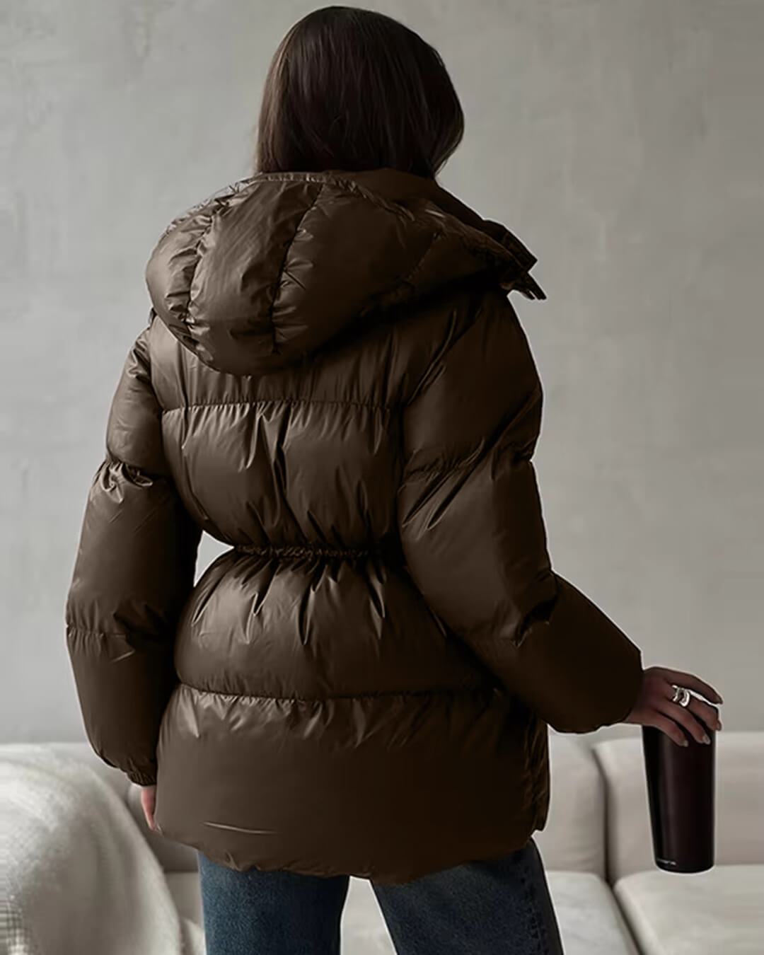 Lorie Drawstring Hooded Puffer Coat
