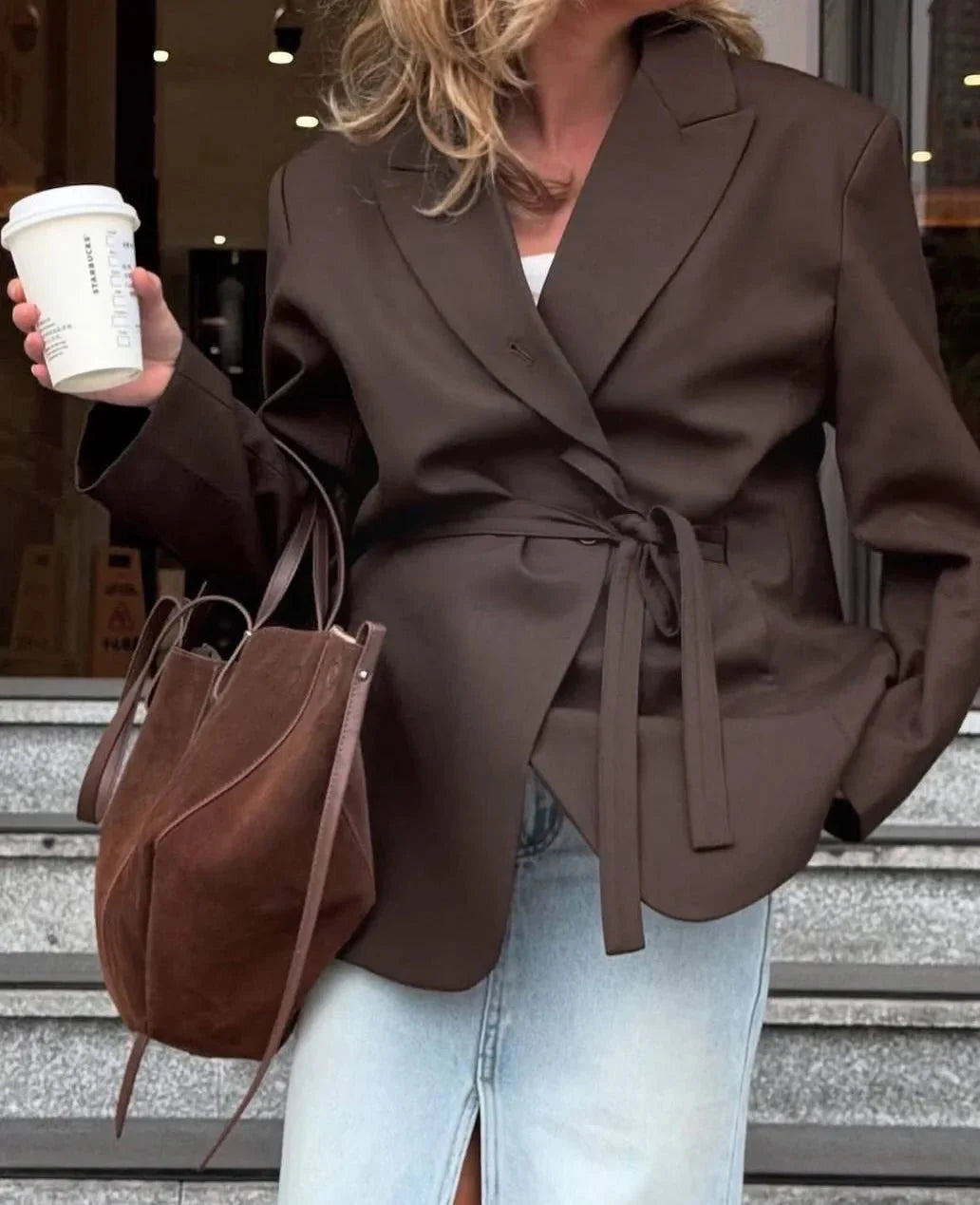 Mia Brown Lace up Blazer