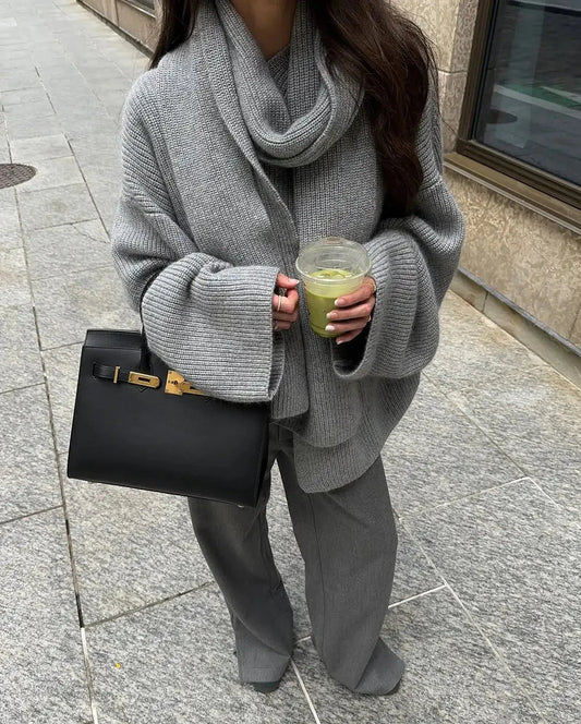 Xia Loose Knit Pullover With Scarf