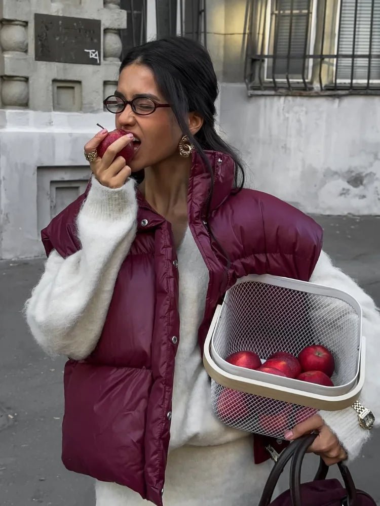 Zarina Stand Collar Puffer Vest Coat