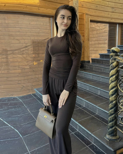 Meryll Long Sleeve Top and Wide Leg Trousers Set