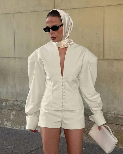 Angelica Cinched-Waist Blazer Shorts Set