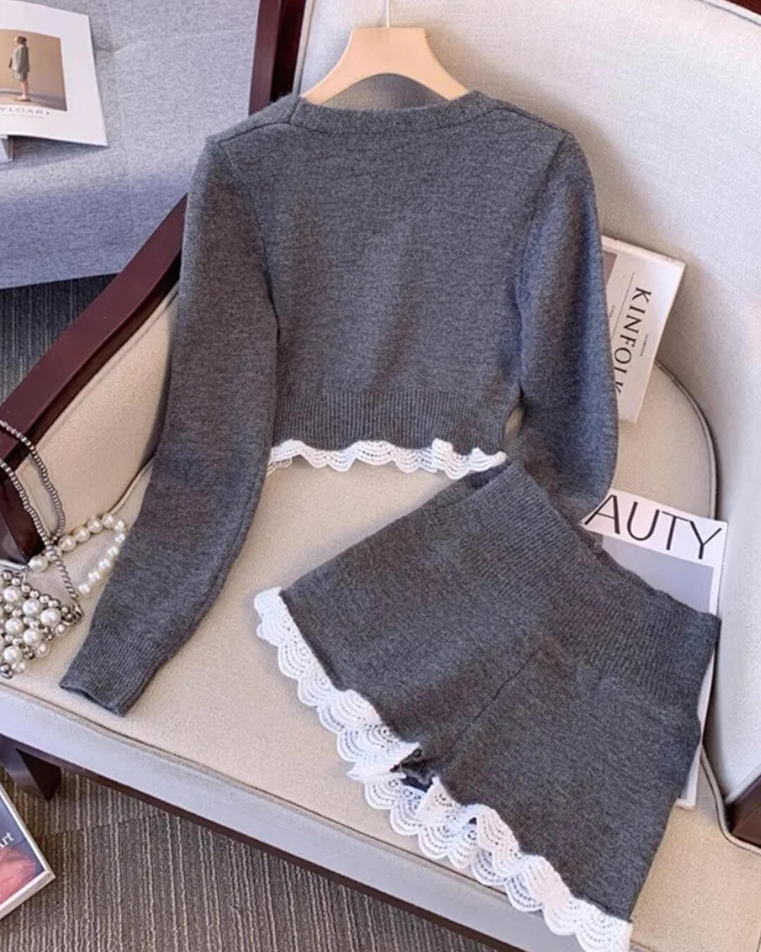 Lucy Lace Trim Cardigan Short Set