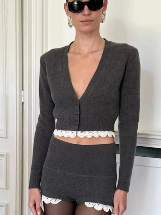 Lucy Lace Trim Cardigan Short Set