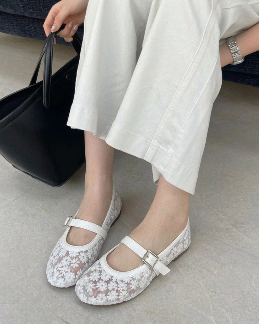 Helen Mesh Mary Jane Ballet Flats