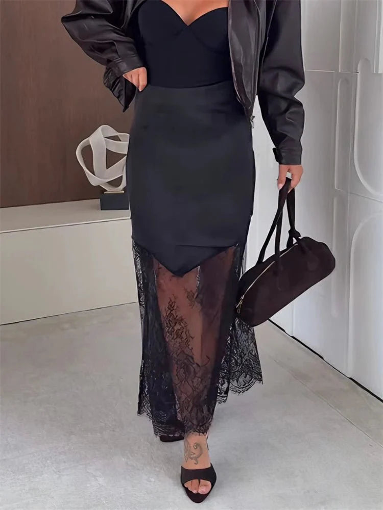 Diane Satin Lace Maxi Skirt