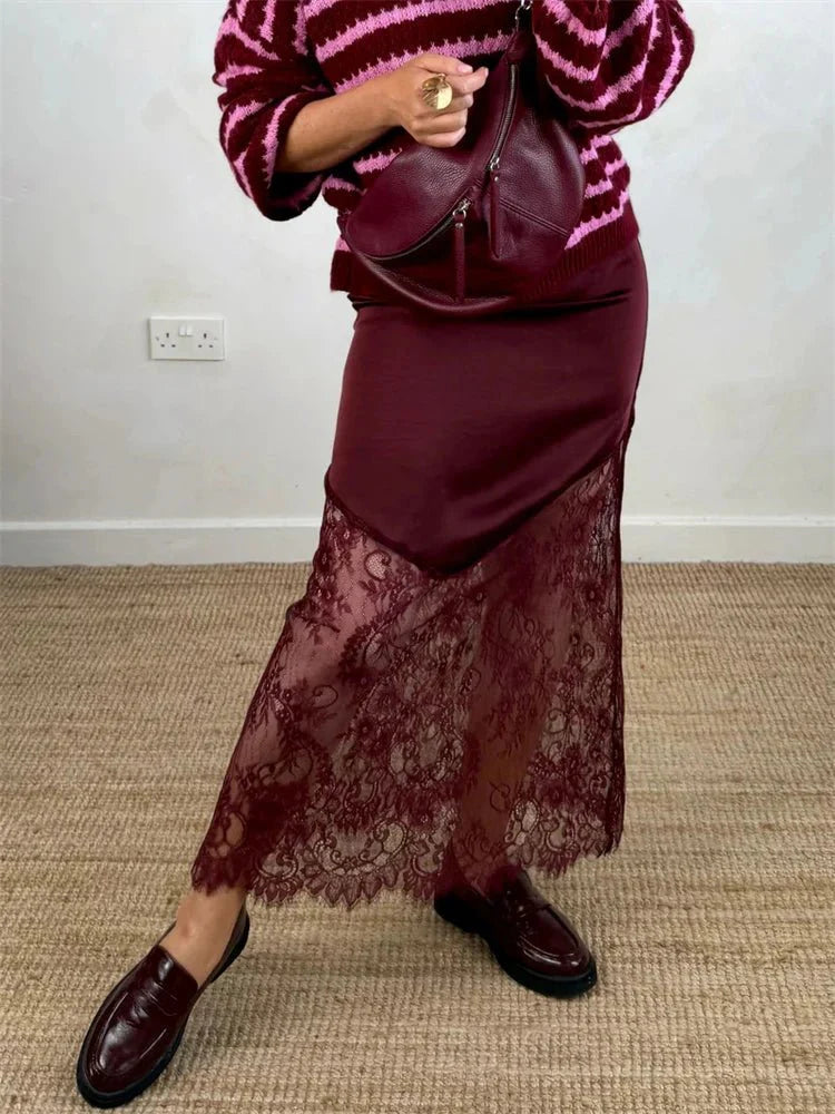 Diane Satin Lace Maxi Skirt