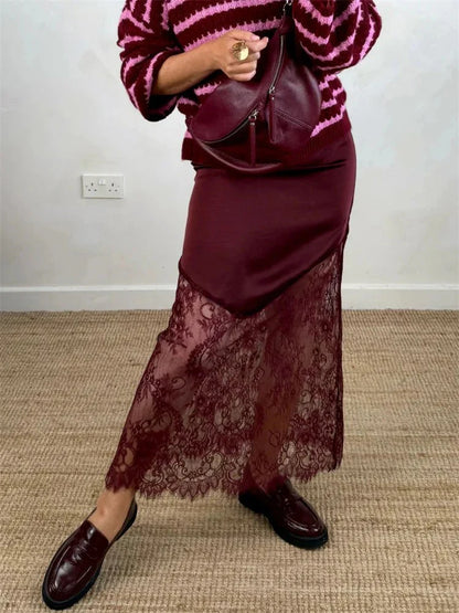 Diane Satin Lace Maxi Skirt