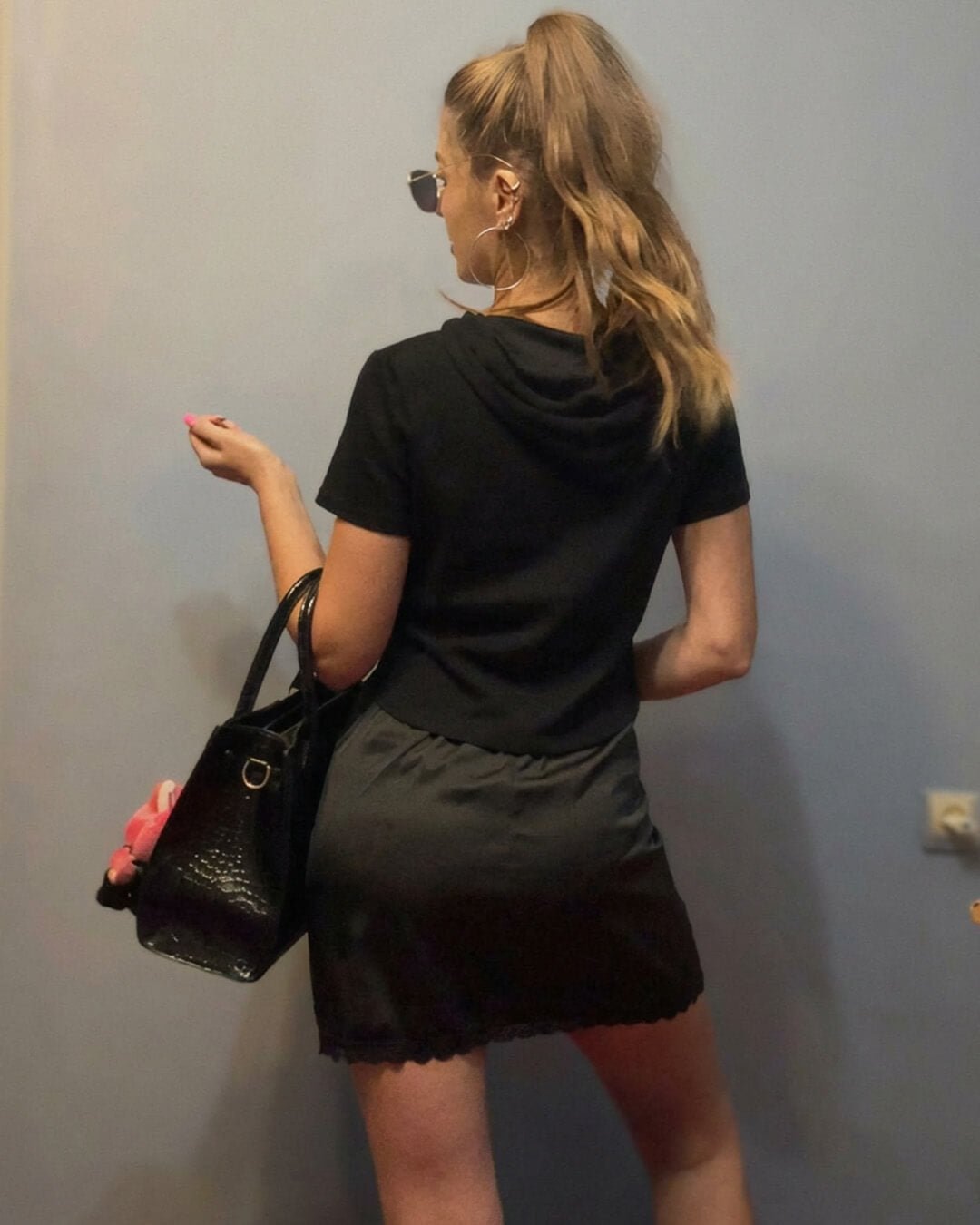 Johana Lace Trim Satin Mini Skirt