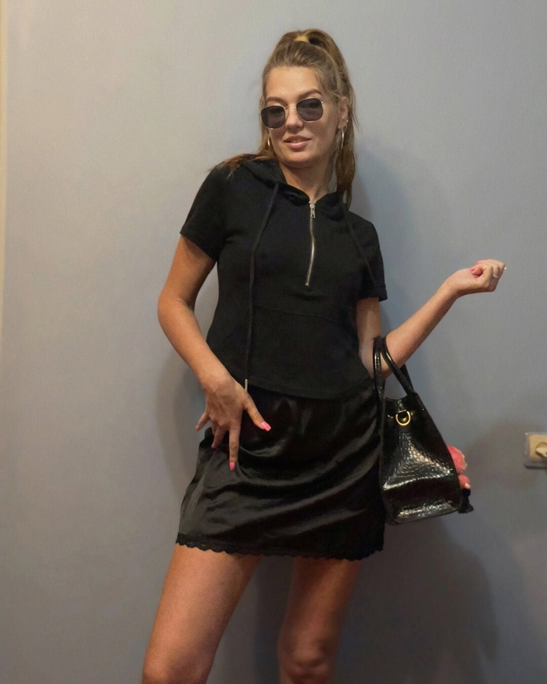 Johana Lace Trim Satin Mini Skirt