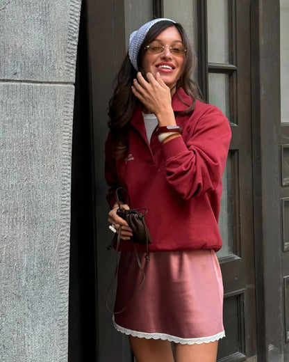 Johana Lace Trim Satin Mini Skirt