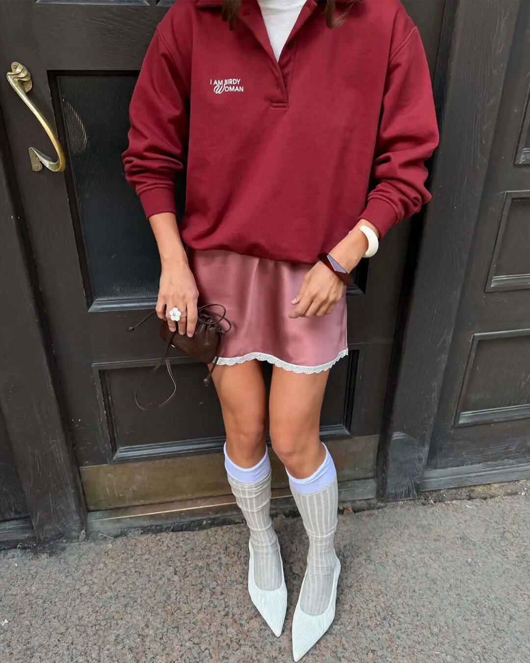 Johana Lace Trim Satin Mini Skirt